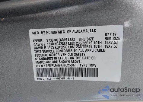 2018 Honda Odyssey Elite from USA, damaged, VIN 5FNRL6H97JB025887